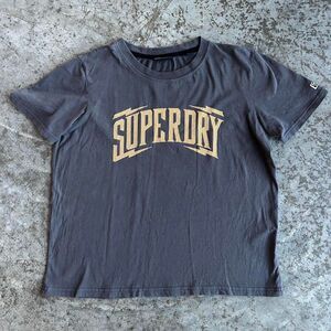 Superdry Gray and Gold Rhinestone Graphic Short Sleeve T-shirt Medium